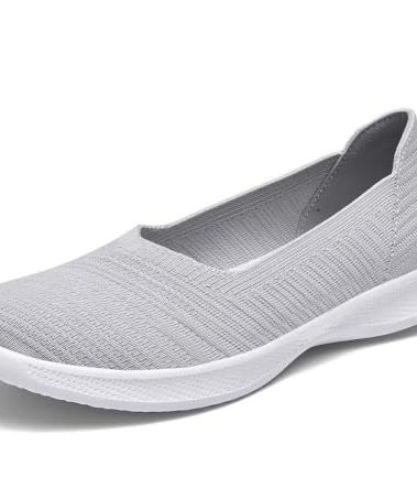 konhill Women's Slip on Loafers - Comfy Walking Tennis Low-Top Ballet Flat Nurse Shoes Casual Sneakers 10.5 US Light Gray,422