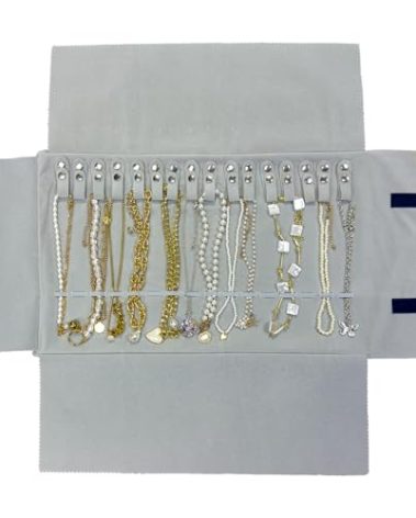UnionPlus Velvet Travel Jewelry Roll Bag Organizer for Necklace, Elastic Band and Anti-winding, Black and Gray