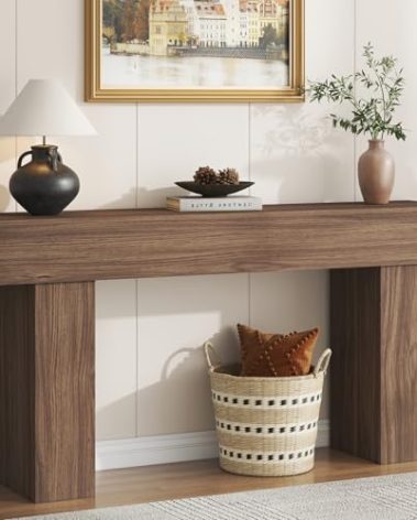 knoworld 63 Inch Long Console Table for Entryway, Farmhouse Wood Rectangular Sofa Table Behind Couch Table, Narrow Entryway Table for Living Room, Entrance, Hallway, Foyer, Easy Assembly (Brown)