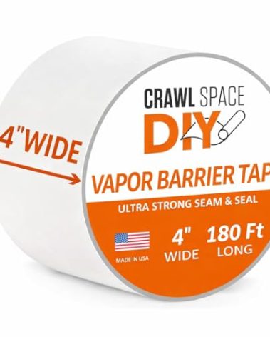 CrawlSpace-DIY - Vapor Barrier Tape, 4 Inch x 180', White Polyethylene 12mm Tape, Moisture Barrier Seal and Seam, Insulation Tape for Crawl Space Vapor Barriers, Underlayment and Plastic Sheeting