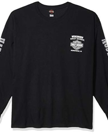 Harley-Davidson Men's Skull Lightning Crest Graphic Long Sleeve Shirt, Black