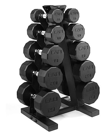 CAP Barbell 150 LB Coated 12-Sided Dumbbell Weight Set with Vertical Rack
