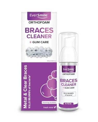 EverSmile OrthoFoam Braces Cleaner — Brushable Foam Whitens Teeth, Eliminates Bacteria, Fights Plaque and Bad Breath – Cleans Under Metal, Ceramic, Clear Brackets and Wires – 50ml
