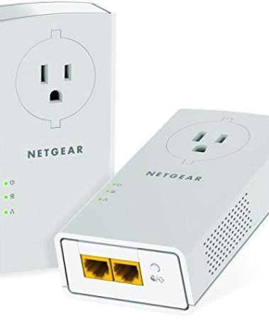 NETGEAR Powerline Adapter Kit, 2000 Mbps Wall-Plug, 2 Gigabit Ethernet Ports with Passthrough + Extra Outlet (PLP2000-100PAS), uses Your existing Internet Service via Household Wiring