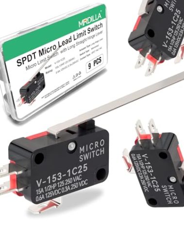9PCS Micro Limit Switch with Long Hinge Lever, SPDT 1NO 1NC, 15A 125/250VAC, V-153-1C25 for Industrial Machinery, Safety Systems, Arduino