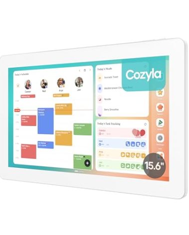 Cozyla Digital Calendar+ 2: 15.6'' Wall Planner Touch Screen Chore Chart Customize Dashboard Smart Electronic Calendar for Family Schedules Meal Planner Support App Store with Stand White