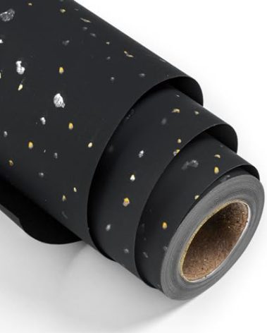 MAYPLUSS Wrapping Paper Roll - 17in x 16.5Ft - Luxury Thick Black Gold Foil Flakes Marvelous Satin Texture Matte Gift Wrap Paper for Birthdays, Anniversaries, Christmas, Father's Day