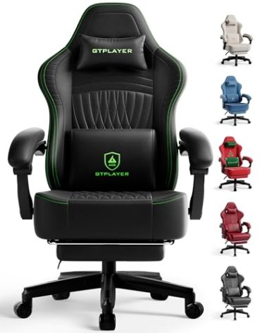 GTPLAYER Big and Tall Gaming Chair with Footrest, Extra Wide Seat Video Game Chairs for Adults - Padded High Back Ergonomic Reclining Silla Gamer, Linkage Armrest, Ace Pro, Green