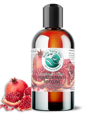 Bella Terra Oils - Organic Pomegranate Seed Oil 8 oz - Rich in Nutrients for Skin Hydration, Cold-Pressed from Organic Pomegranate Kernels