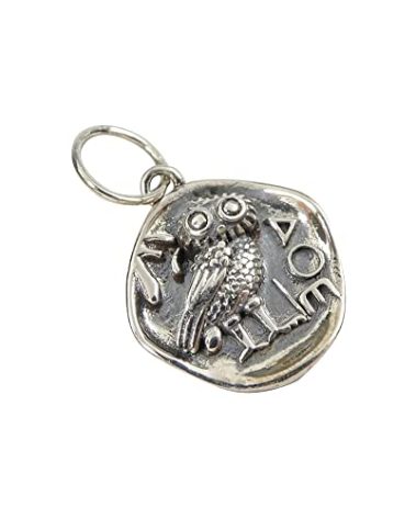 Acxico 1Pcs Sterling Silver Ancient Owl Coin Organic Round Small Charm Pendant Unique
