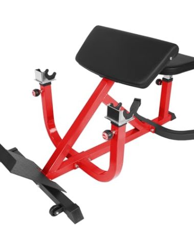 Richuang Adjustable Preacher Curl Bench – Seated Arm Curl Machine for Biceps & Triceps, Heavy-Duty Strength Training Equipment for Home Gym, 440 lb Capacity – Gray, Black, Red, Orange (Red)