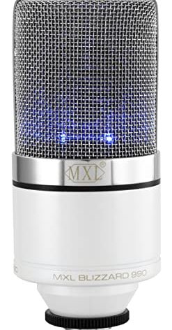 MXL 990 Condenser Microphone for Podcasting, Singing, Home Studio Recording, Gaming & Streaming | Blue LED lights | XLR | Large Diaphragm (BLIZZARD)