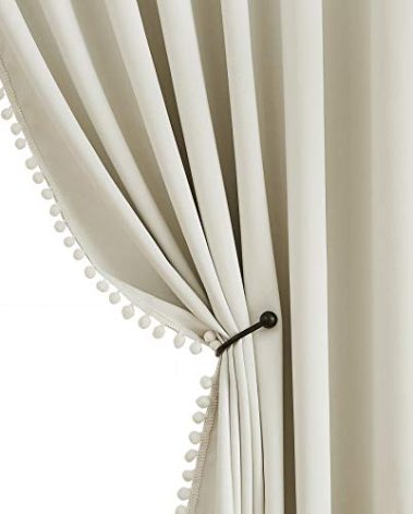 Treatmentex Pompom Window Curtain Panels Natural 45" Long Small Window Curtain Ivory Curtain Drapes for Basement Laundry Room Darkening Curtains 2Panels