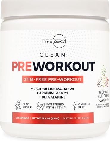 Ultra Clean Stim Free Pump Pre Workout + Nitric Oxide Booster (Fruit Punch) Beetroot, 7G Arginine Citrulline Malate, Betaine, Beta A, ACV+ - Sugar/Caffeine Free Natural Non Stim Preworkout Men & Women