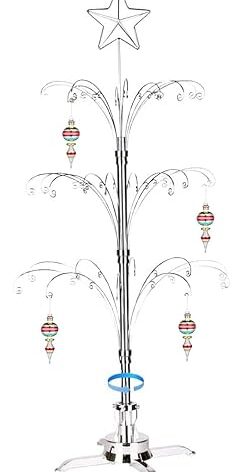 HOHIYA 47″ Rotating Ornament Display Tree 60 Hook Heavy-Duty Metal Ornament Stand Elegant Chrome Silver Indoor Holiday Decor Christmas Tree Alternative Gift idea Taiwan Made