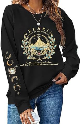 BINLANHANAT Women Acotar Velaris Sweatshirt City Of Starlight Lightweight Pullover Top Bookish Long Sleeve Clothes Black
