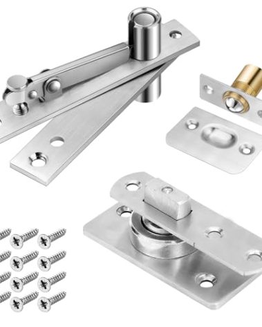 330 LBS Pivot Hinge Set with Door Catch for Large & Heavy Wood Doors – HBL’ Hidden Pivot Door Hardware for Bookshelves, Built-in Ball Bearings for Smooth & Quiet Operation.
