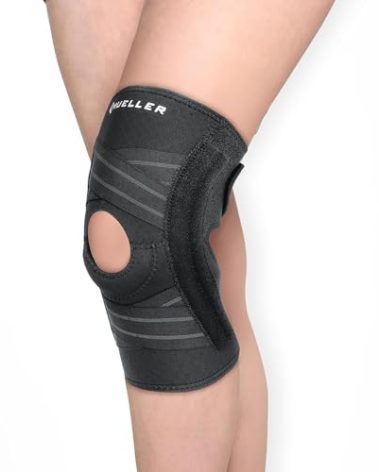 MUELLER Sports Medicine Self Adjusting Knee Brace for Men and Women, Knee Stabilizer for Compression and Pain Relief Support, Ideal for Arthritis, Sprains, Black, One Size