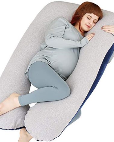 MOON PINE Pregnancy Pillow, U Shape Full Body Pillow for Maternity Support, Sleeping Pillow for Pregnant Women (Blue&Grey-Velvet&Jersey)