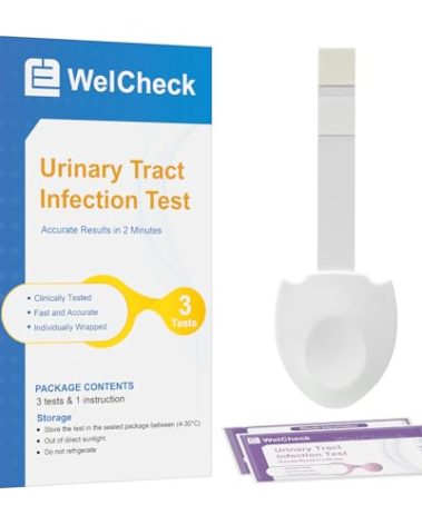 WelCheck UTI Test Strips, Urinary Tract Infection Test for Home Use, Quick Accurate Results in 2 Min, Detects Leukocytes & Nitrite, Individually Packaged, 3 Pack