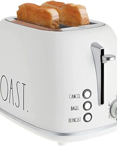 Rae Dunn Retro Rounded Bread Toaster, 2 Slice Stainless Steel Toaster with Removable Crumb Tray, Wide Slot with 6 Browning Levels, Bagel, Defrost and Cancel Options, Cream