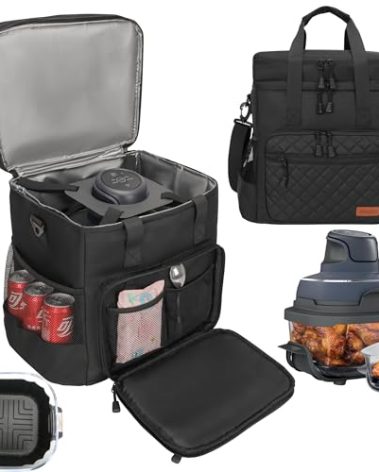 FURIMETY Air Fryer Carrying Bag Compatible with Ninja Crispi 4-in-1 Portable Glass Air Fryer Cooking System, 2 Layers insulated Storage Bag for Ninja Crispi Air Fryer Attached 2 Silicone Liners, Black