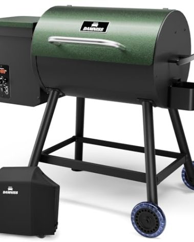 DAMNISS Electric Wood Pellet Smoker Grill 8 In 1 BBQ Grills for Outdoor Grill with Auto Feed & PID Temperature Control (180-450°F) and Rain Cover 456 Sq.In Cook Area for Backyard New House Gifts