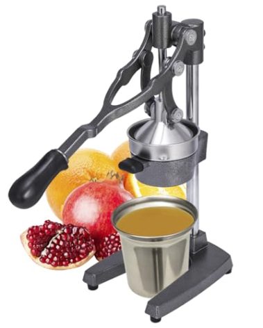 Gowintech 19 Inch Height Extra Tall Commercial Heavy Duty Cast Iron Hand Press Manual Orange Citrus Lemon Lime Grapefruit Pomegranate Fruit Juice Squeezer Machine with Stainless Steel Cup Grey