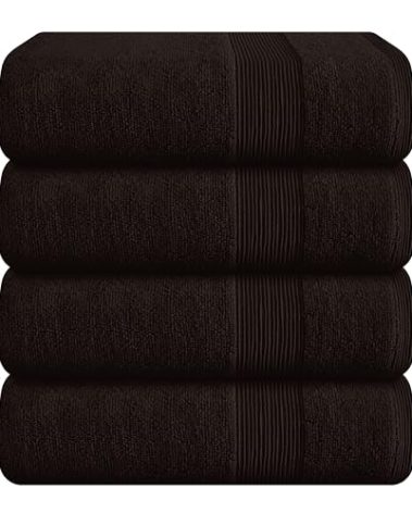 Belizzi Home 4 Pack Bath Towel Set 27x54, 100% Ring Spun Cotton, Ultra Soft Highly Absorbent Machine Washable Hotel Spa Quality Bath Towels for Bathroom, 4 Bath Towels Chocolate Brown