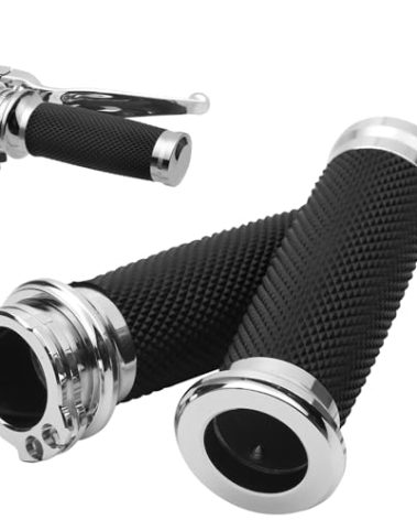 YALTIES 1 Inch Motorcycle Hand Grips, Handlebar Grips Cable Throttle Compatible for Harley Davidson Sportster Dyna Softail Street Glide 883 1200, Chrome