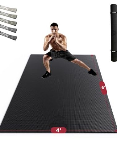 HAPBEAR Extra Large Exercise Mat-6'x4'x8mm(1/3 inch), Non-Slip, Ultra Durable, Thick Workout Mats for Home Gym Flooring Cardio, Yoga Mats for Fitness, High-Density Exercise Mat, Shoes-Friendly