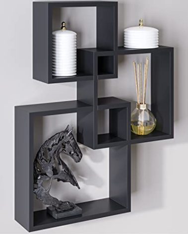 Ballucci Modern Interlocking Cube Floating Shelves, Wall Mount Wood Square Shelves for Living Room, Bedroom, Bathroom, Easy to Install Wall Decor Box Shelves, Black
