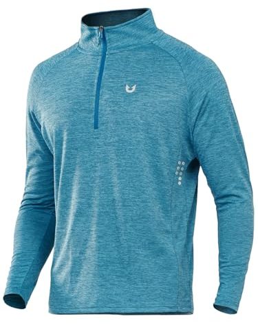 NORTHYARD Quarter Zip Pullover Men Running Shirt Long Sleeve Moisture Wicking Quick Dry Athletic Workout, Coralheather, XL