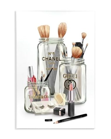 Stupell Industries Fashion Brand Makeup in Mason Jars Glam Design, Designed by Ziwei Li Wall Art, 10 x 15, Pink, Living Room