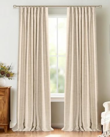 100% Blackout Shield Full Blackout Curtains for Bedroom 108 inch Length 2 Panels Set, Clip Rings/Rod Pocket Faux Linen Black Out Curtains for Living Room, Thermal Insulated, 50Wx108L, Oatmeal