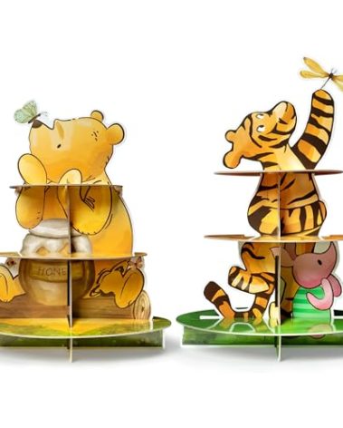 Z1juce Winnie Birthday Cupcake Stand - 2 Set Winnie Theme Cardboard Dessert Holder for Baby Shower Decorations Cute Winnie Cupcake Tower Winnie Cupcake Display Stand for Birthday Party Supplies