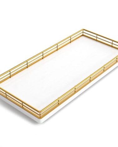 Bathroom Toilet Tank Tray, 13" Wood Toilet Paper Storage Basket Tray Back of Toilet Basket Organizer,Vanity Tray for Perfume Makeup Candle Decor, Gold & White