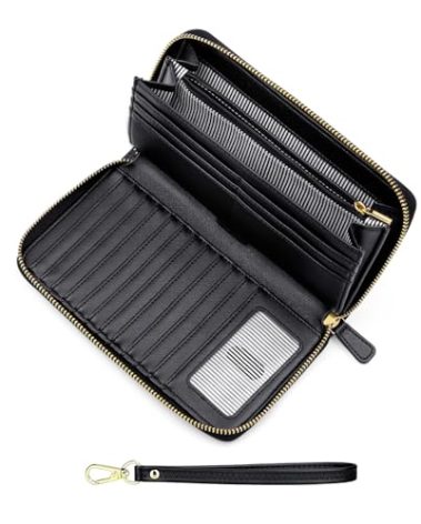 nuoku Rfid Wristlet Wallets for Women, Clutch Purses with Card Slots, Women's Wristlet Handbags, Wrist Strap, Black