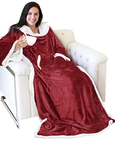 Catalonia Sherpa Wearable Blanket with Sleeves Arms, Super Soft Warm Comfy Large Fleece Plush Sleeved TV Throws Wrap Robe Blanket for Adult Women and Men