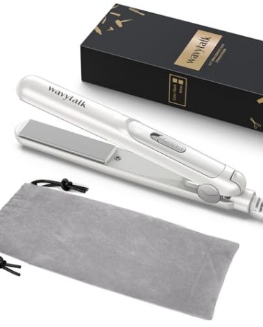 Wavytalk 0.7 Inch Ceramic Mini Hair Straightener - Small Flat Irons for Short Hair, Curls Bangs, Travel Friendly (White)