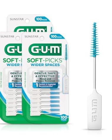GUM Soft-Picks Wide Space, Easy to Use Dental Picks for Teeth Cleaning and Gum Health, with Convenient Carry Case, Dentist Recommended Dental Picks, 100 Count (Pack of 3)