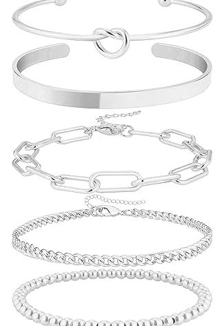 AOZEL Silver Bangle Bracelets Stack for Women 925 Sterling Silver Plated Cuff Bracelet Set Jewelry for Women
