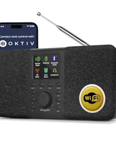 MangoKit SR20 Smart Internet Radio with WiFi,Podcast Player, Bluetooth Speaker,Portable FM Radio,Mains and Battery Powered Radio,Stereo Sound,Color Display,Dual Alarms, Presets,App Control-Black