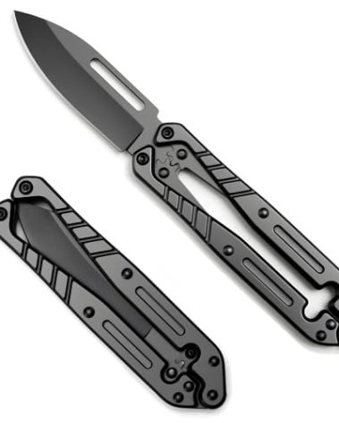 Automatic Utility Knife,All Metal Construction Carbon Stainless Steel Blade,Quick Change Retractable Box Cutter,3.1" Blade Small EDC Knife,Great Gift for Men Black