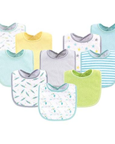 Luvable Friends Unisex Baby Cotton Terry Bibs, Neutral Elephant Stars, One Size