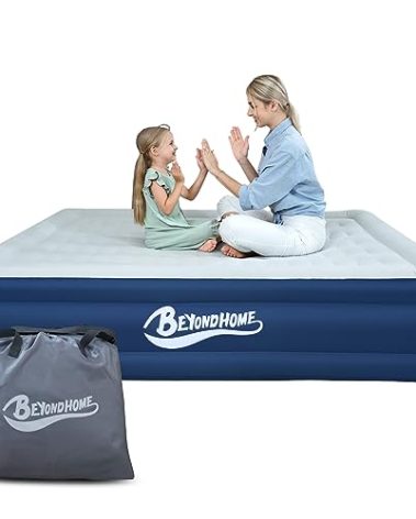 Beyondhome PVC-Free Air Mattress Queen with Built-in Pump, One Button Inflation and Auto Stop, 720 LB Support Airtight Airbed, 15 Inches Odorless Queen Mattress for Office, Outdoor Camping, Blue