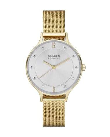 Skagen Women's Anita Lille Three-Hand Gold Stainless Steel Mesh Band Watch (Model: SKW2150)