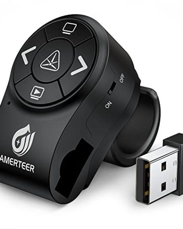 AMERTEER Wireless Presentation clicker for PowerPoint Presentations, RF 2.4GHz Finger Ring Remote, PPT Slides Clicker Pen Rechargeable