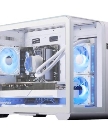 darkFlash MATX Gaming PC Case with Screen, Three Side Glass Micro-ATX Case, Curved Full View Dual, 3 PWM ARGB Fans Computer Case Pre-Installed, Type C, RTX 40 Compatible, White(L280M)