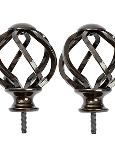 VOREFF Window Treatment Finials: Twisted Cage Decorative Curtain Rod Finials, Fit for 1" or 7/8" Curtain Rod with 1/4' - 20 UNC Screws, Set of 2 (Coffee Brown)